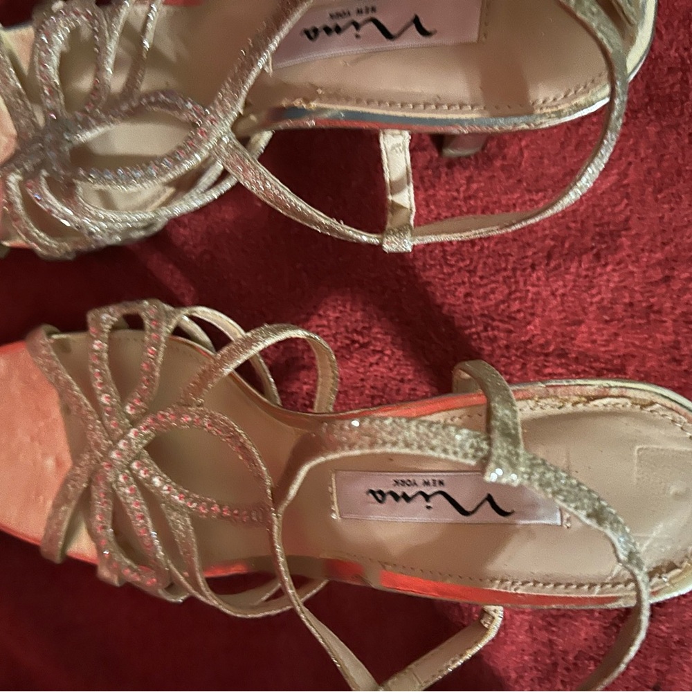 Nina Gold Strappy Heels Elegant Designs - Picture 3 of 5